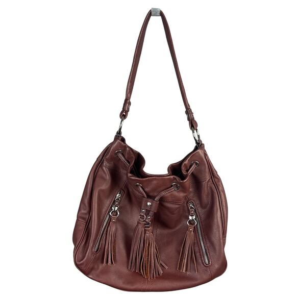 B. Makowski Mahogany Bucket Bag Shoulder Bag Soft Leather Silver Hardware - Picture 1 of 9